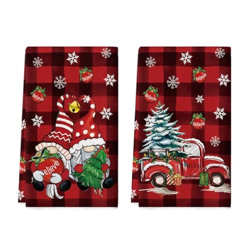 Artoid Mode Red Gnome Truck Christmas Kitchen Towels Set of 2 18x26 inch