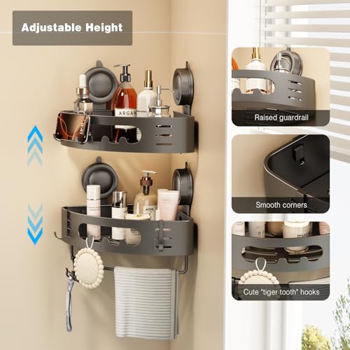 2-Pack Corner Shower Caddy with Suction Cup - Rust-Proof Aluminum Organizer