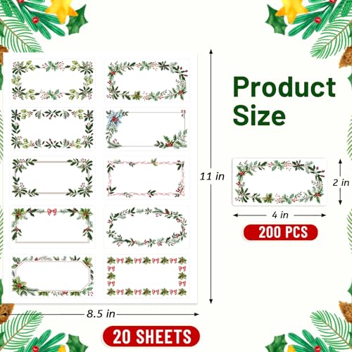Christmas Address Labels Stickers Printable Mailing Labels - Holly Design, 200 pcs