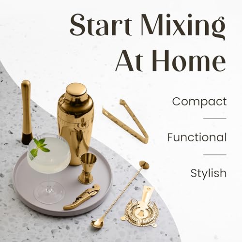 Mixology & Craft 10-Piece Cocktail Shaker Set with Bamboo Stand - Gold Bar Tool Kit