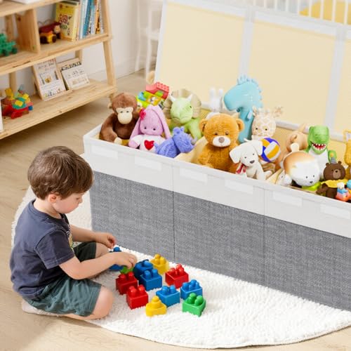 Extra Large Collapsible Toy Box with Lid, Dividers & Handles, Gray