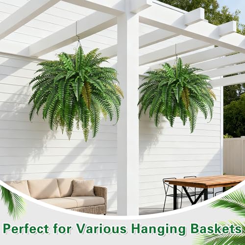 2PCS 45-Inch Large Artificial Boston Ferns, UV-Resistant Faux Fern Plants