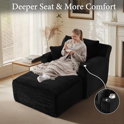 Oversized Corduroy Chaise Lounge Chair, 65-inch Deep Seat Indoor Sofa