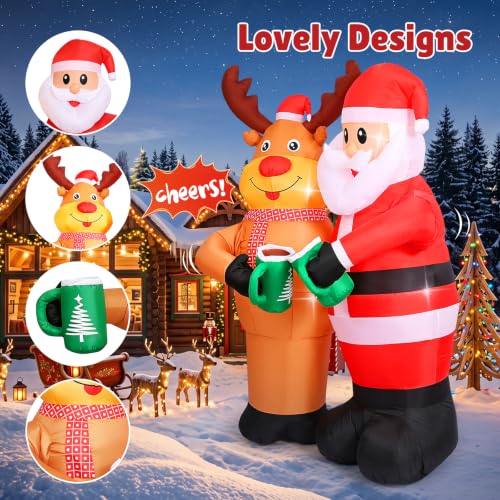 Elegear 7FT Animated Santa & Reindeer Christmas Inflatable - Cheers Version