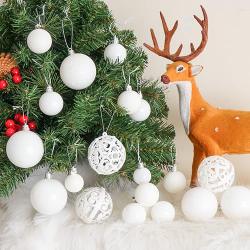 Shatterproof 100-Pack Christmas Ball Ornaments Set, 3/4/6 cm White Xmas Tree Decorations