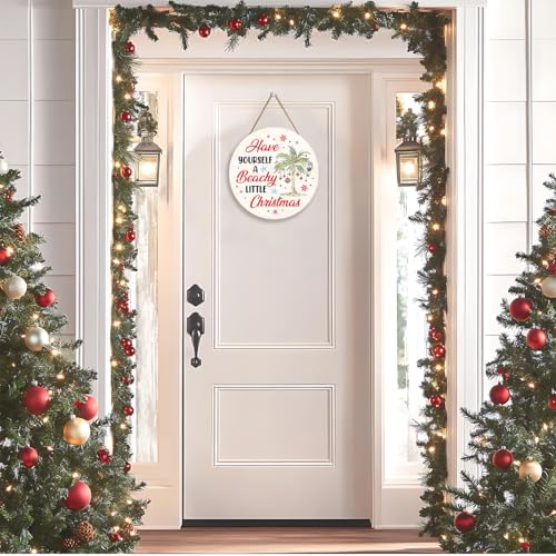 Beach Christmas Decor Door Sign Beach Christmas Wooden Wreath - 11.8in