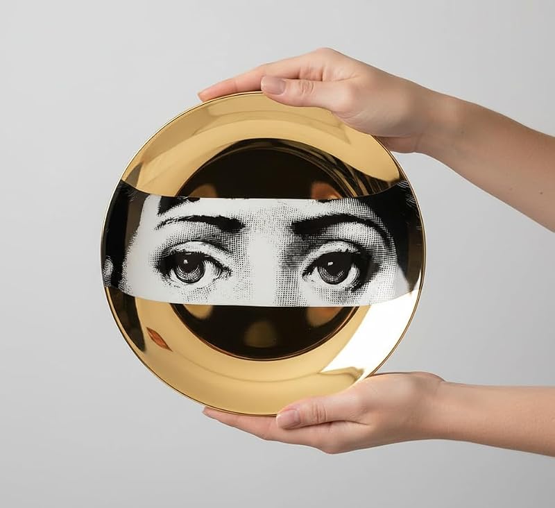 Surreal Eyes Decorative Wall Plate, 8-Inch Bone China with 24K Gold Finish