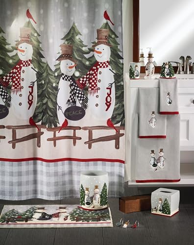 Avanti Linens Christmas Fabric Shower Curtain Holiday 72x72 - Snowmen & Buffalo Check