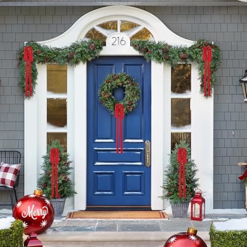 Medoore Red Velvet Christmas Bow 23.6x15.7 Inch Set of 12 Holiday Decor