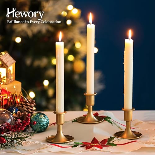 Hewory Gold 12pcs Taper Candle Holder Set for Weddings & Holidays - Small Brass Candlesticks for Centerpieces, Table Decor