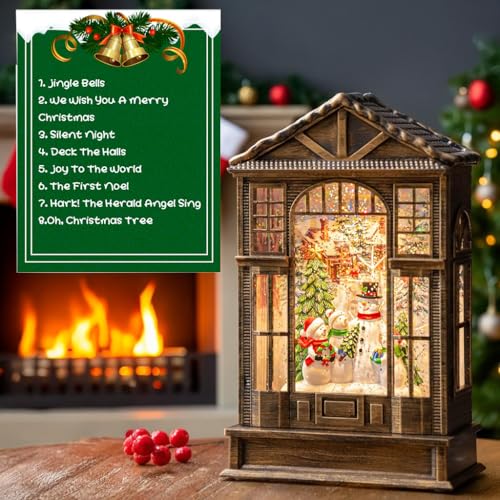 Musical Snowman Christmas Snow Globe Lantern with LED Light & Timer