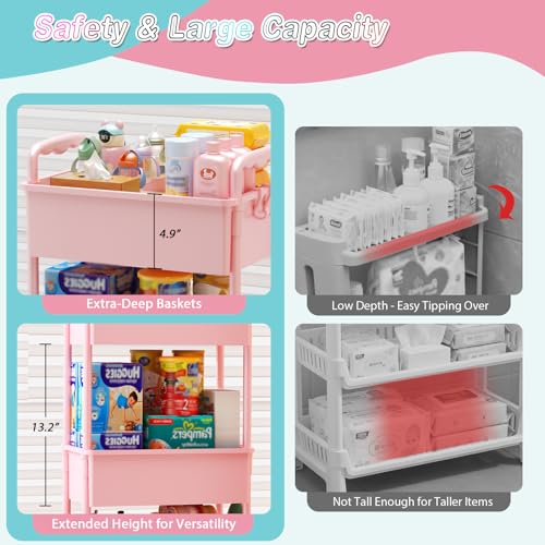 3-Tier Rolling Diaper Caddy Cart for Nursery Storage with Lockable Wheels