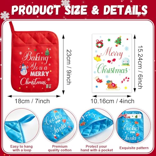 Christmas Pot Holders with Pockets & Silicone Spatulas Set – Heat-Resistant Oven Mitts Gift Pack