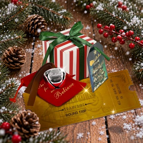 Kuabiz 50 Sets Christmas Believe Bells with Red Velvet Bags & Gift Boxes - Santa Sleigh Ringtone Ornaments