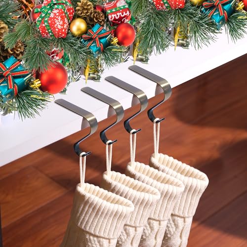 Adjustable Christmas Stocking Holders for Mantel - Set of 4, Bronze Metal