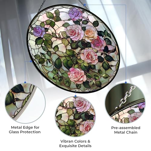 Victorian Rose Stained Glass Suncatcher - Customizable Window Decor