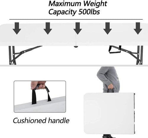 FDW Folding Table - Portable 6 FT Table for Parties & Backyard Events | White Color