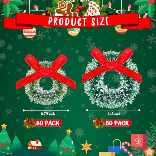 100 Mini Christmas Wreaths, Miniature Artificial Xmas Tree Ornaments