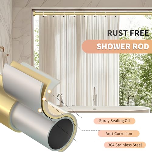 Emlaoe Gold Adjustable Shower Curtain Rod 34-66 Inch No Drill Tension