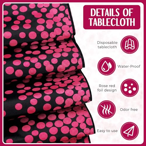 Breling 12 Pack Black and Hot Pink Tablecloths & Satin Runners Set – 54x108" Table Cover + 12x108" Runners