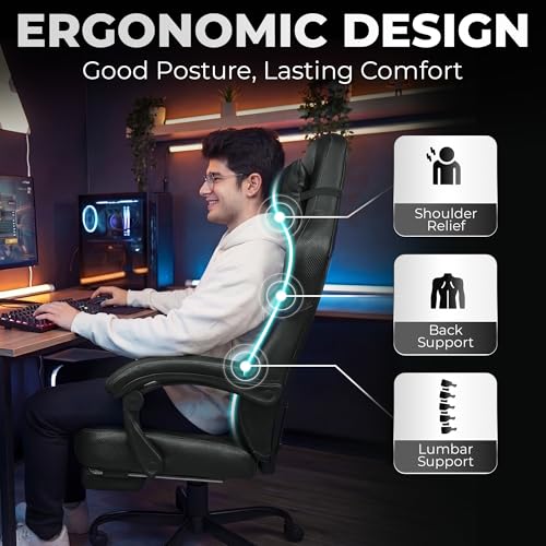 Big & Tall Ergonomic Gaming Chair with Footrest and Lumbar Support