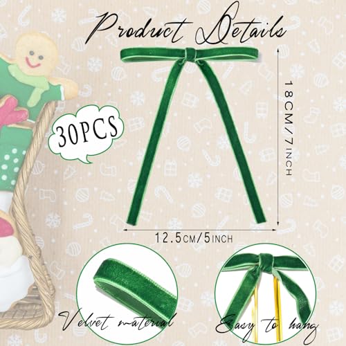 Spiritlele Green Christmas Bow Set 30 Pcs Velvet Holiday Tree Ornaments