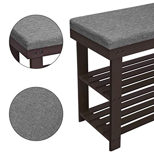 3-Tier Bamboo Shoe Bench with Padded Seat, Entryway Shoe Rack Organizer