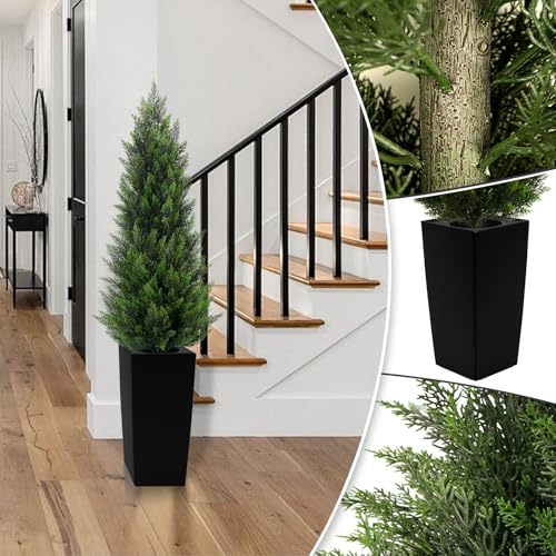 5FT Artificial Cedar Topiary Trees - 2 Pack UV-Resistant Faux Cypress Plants