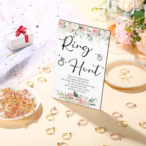 Bridal Shower Ring Hunt Game Set with Wooden Sign and 100 Plastic Rings