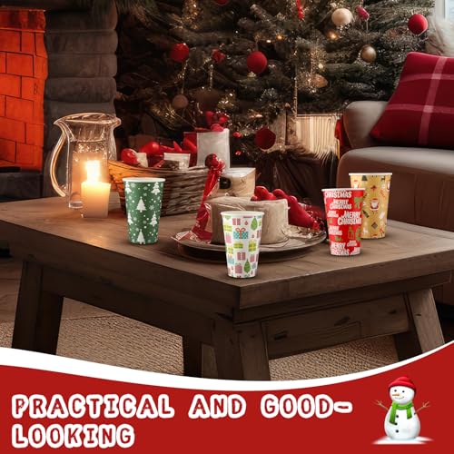 16 oz Christmas Disposable Coffee Cups with Lids – 100 Pack by Zhehao