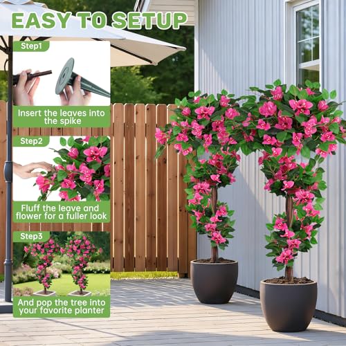 4FT Artificial Bougainvillea Topiary Ball Set - 2 Pack UV Resistant Faux Tree