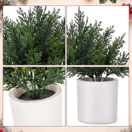 Threehoney 12 Pack White Mini Cedar Bushes - 8.27in Artificial Christmas Trees, 21 cm