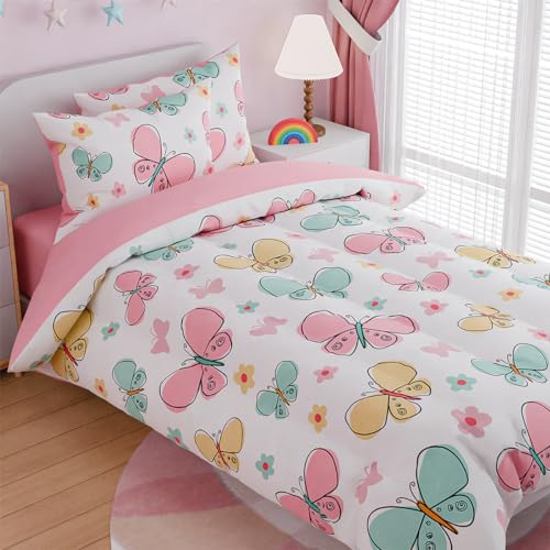 Butterfly Twin Bedding Set for Girls, 3-Piece Ultra Soft Microfiber Comforter