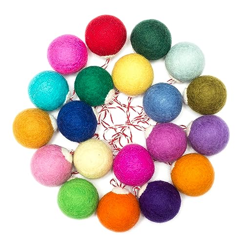 Rainbow Felt Christmas Ornaments Set of 20 - 1.6 Inch Wool Tree Decorations