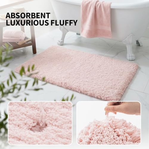 ILANGO Pink Bath Mat, 24" x 17" Non-Slip Super Absorbent Plush Rug