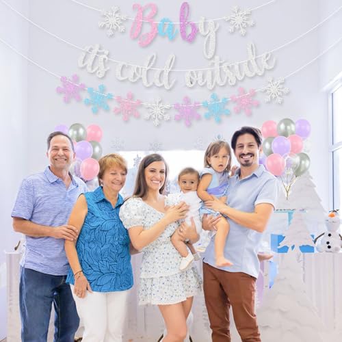 Winter Wonderland Baby Shower Decorations Kit - Snowflake Banner, Balloons & Cake Toppers