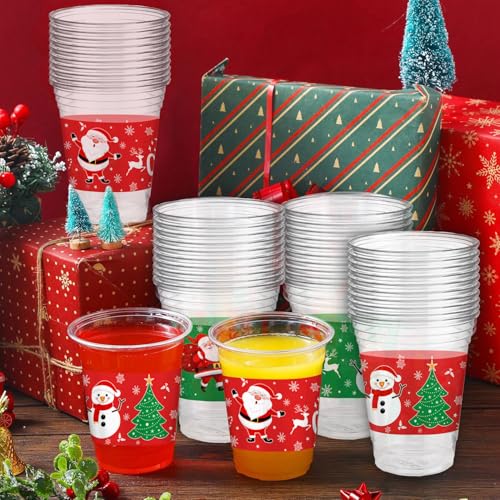 AIBIIN Red Christmas Disposable Plastic Cups 12oz Party Drinkware 50 Count