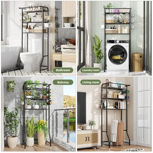 Over The Toilet Storage Cabinet - 3-Tier Metal Bathroom Shelf Organizer, Black