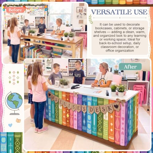 6ft Bookshelf Print Table Skirt for Classroom Teacher Desk Decor
