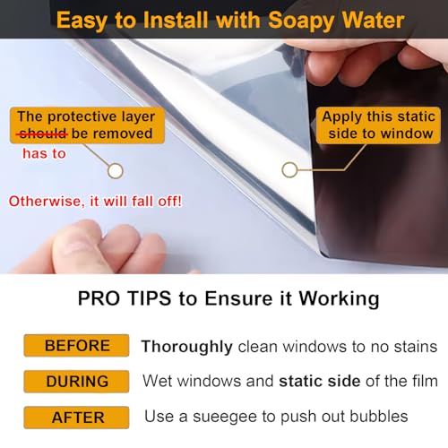 One Way Window Privacy Film - Heat & UV Blocking, 17.5" x 78.7"