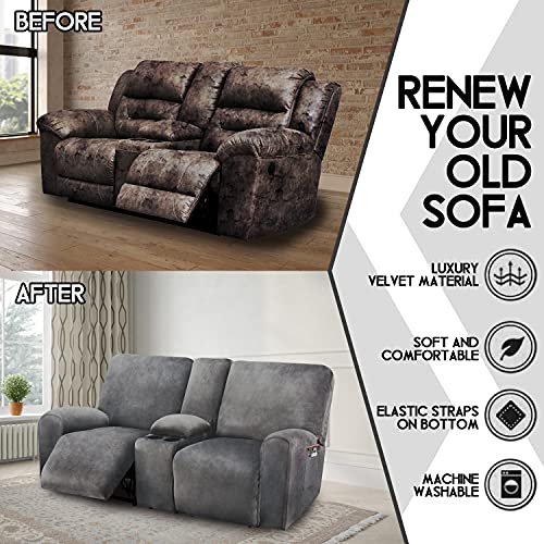 2-Seater Reclining Loveseat Cover - Velvet Stretch Slipcover, Dark Grey