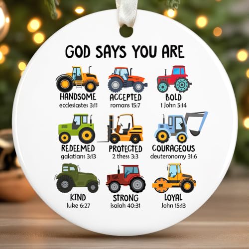 HUNIGIFT 2.87in Boy Christmas Ornament - Tractor & Construction Themed Kids’ Christian Gift, 10 Boy Variation