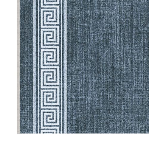 Washable 2x8 Hallway Runner Rug with Non-Slip Backing - Greek Border