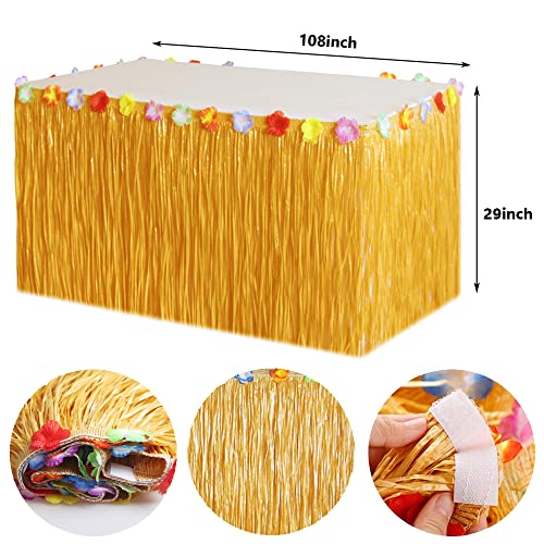 Tropical Luau Party Decorations Set with 9ft Grass Table Skirt & Accessories