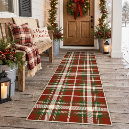 GENIMO 2.5x8 Outdoor Runner Rug, Christmas Red – Washable Porch/Entryway