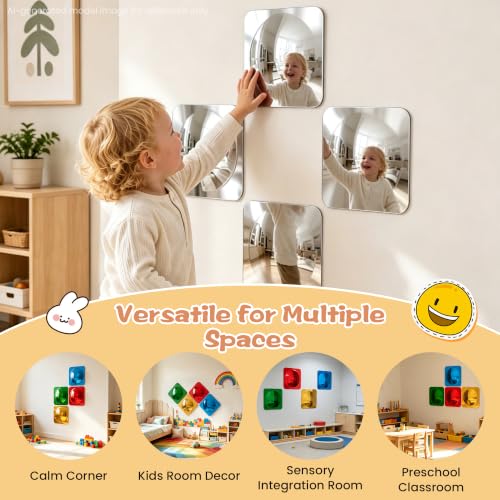 4-Piece Sensory Bubble Mirror Set, 10x10 Inch Shatter-Resistant Wall Tiles