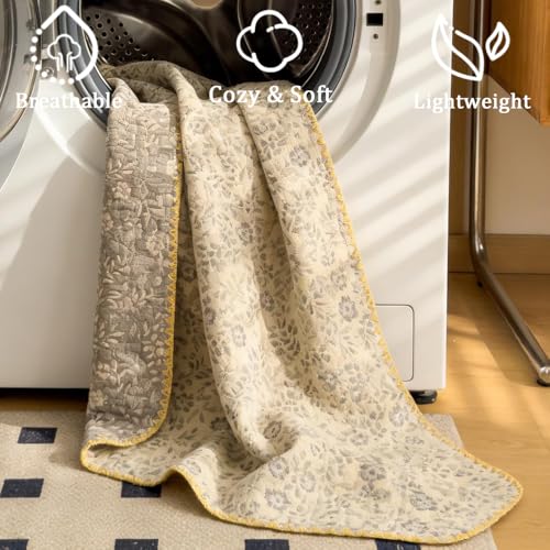 Lightweight Cotton Muslin Blanket - Floral 4-Layer Bed Quilt