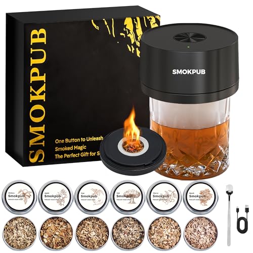 Electric Whiskey Smoker Kit with 6 Wood Chips - Cocktail Infuser, USB Rechargeable, Flame-Free Gift for Whiskey Lovers