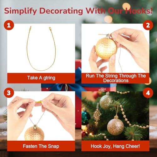 200 Pcs Precut Ornament String Hangers with Snap Fasteners - Gold & Silver