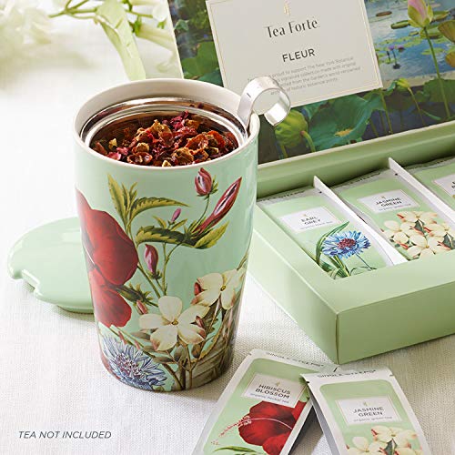 Tea Forte Double-Walled Ceramic Kati Tea Cup with Stainless Steel Infuser, 12 oz